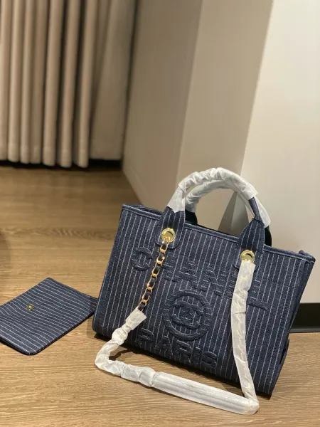 Chanel Deauville Tote Bag White Canvas with Black Logo - 65