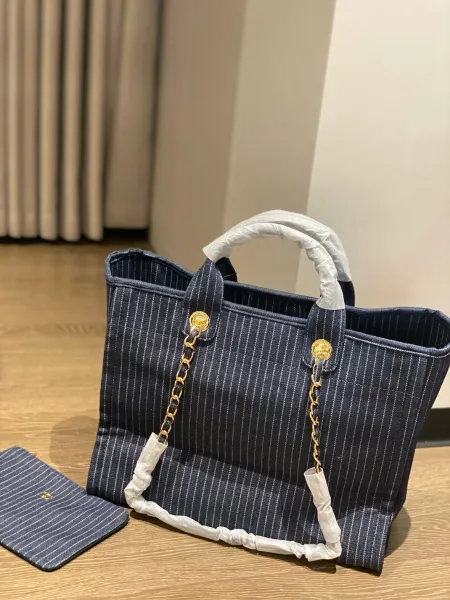 Chanel Deauville Tote Bag White Canvas with Black Logo - 59
