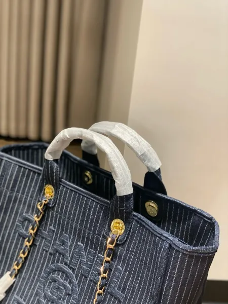 Chanel Deauville Tote Bag White Canvas with Black Logo - 58