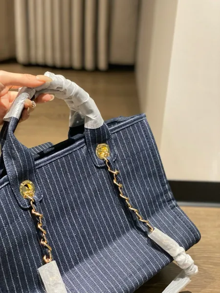 Chanel Deauville Tote Bag White Canvas with Black Logo - 67