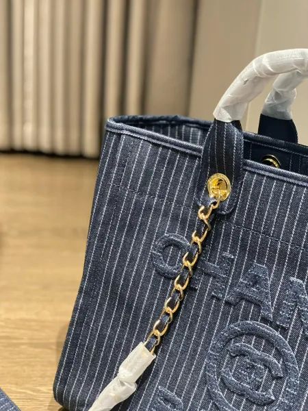 Chanel Deauville Tote Bag White Canvas with Black Logo - 57