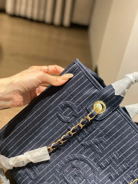 Chanel Deauville Tote Bag White Canvas with Black Logo - 70