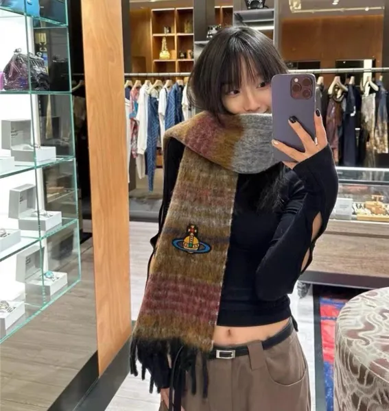 Vivienne Westwood Orb Logo Wool Blend Scarf Multicolor Scarves - 12