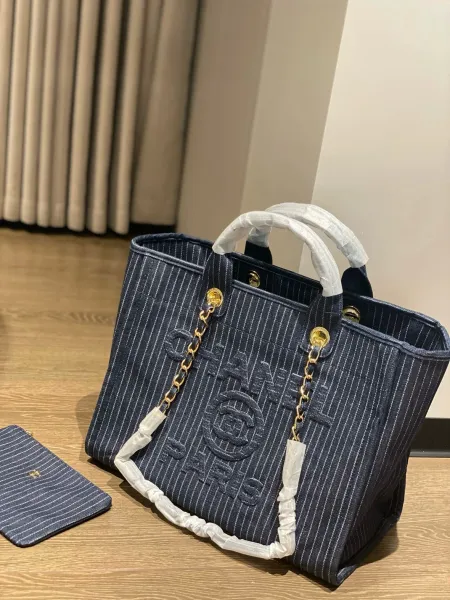 Chanel Deauville Tote Bag White Canvas with Black Logo - 55
