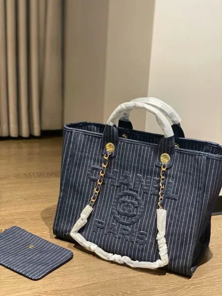 Chanel Deauville Tote Bag White Canvas with Black Logo - 56