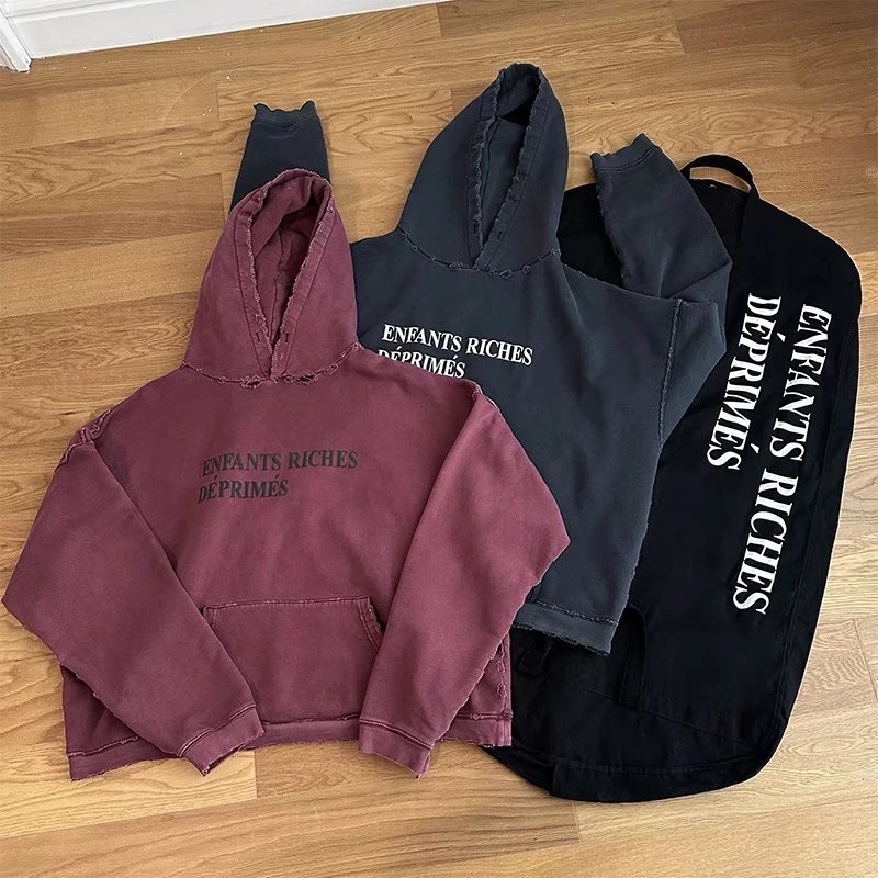 【 Clearance Half Price 】 ERD23 Melancholic Rich Second Generation Heavy Industry destroys washed wormhole men's and women's hoodies short width version