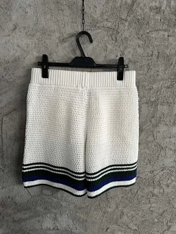 thumbnail for Woven blue and black striped shorts