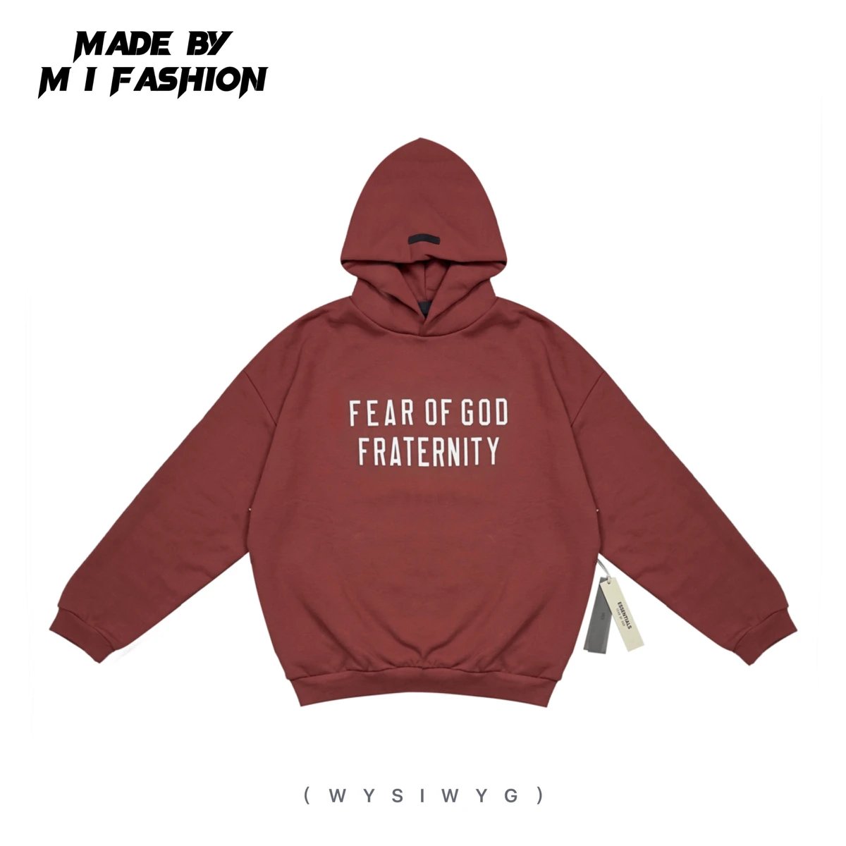 【街潮】FEAR OF GOD FALL24 ESSENTIALS复线 FOG胸前基础印花字母潮牌高街卫衣 绯光红色连帽衫（Deposit）