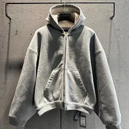 thumbnail for [In stock] 1300g gray overweight double-loop zipper sweatshirt