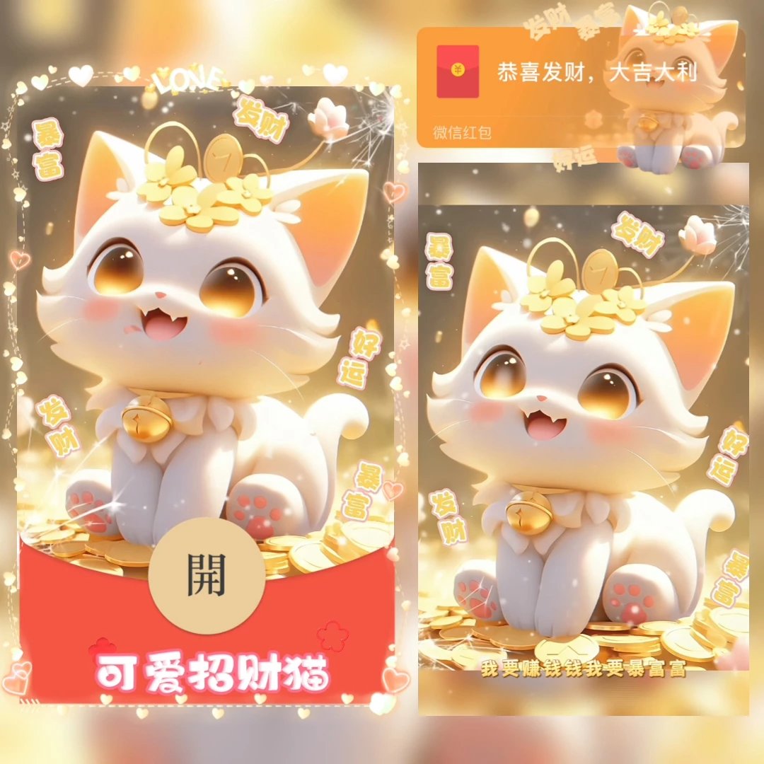 【红包封面】😘可爱招财猫 发财暴富/新版动态/ᥫᩣ