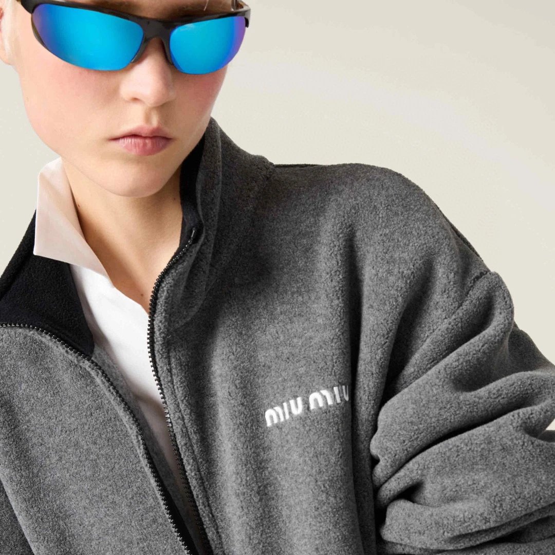 Miu Miu Fleece Zip-Up Jacket Black Outerwear - 17