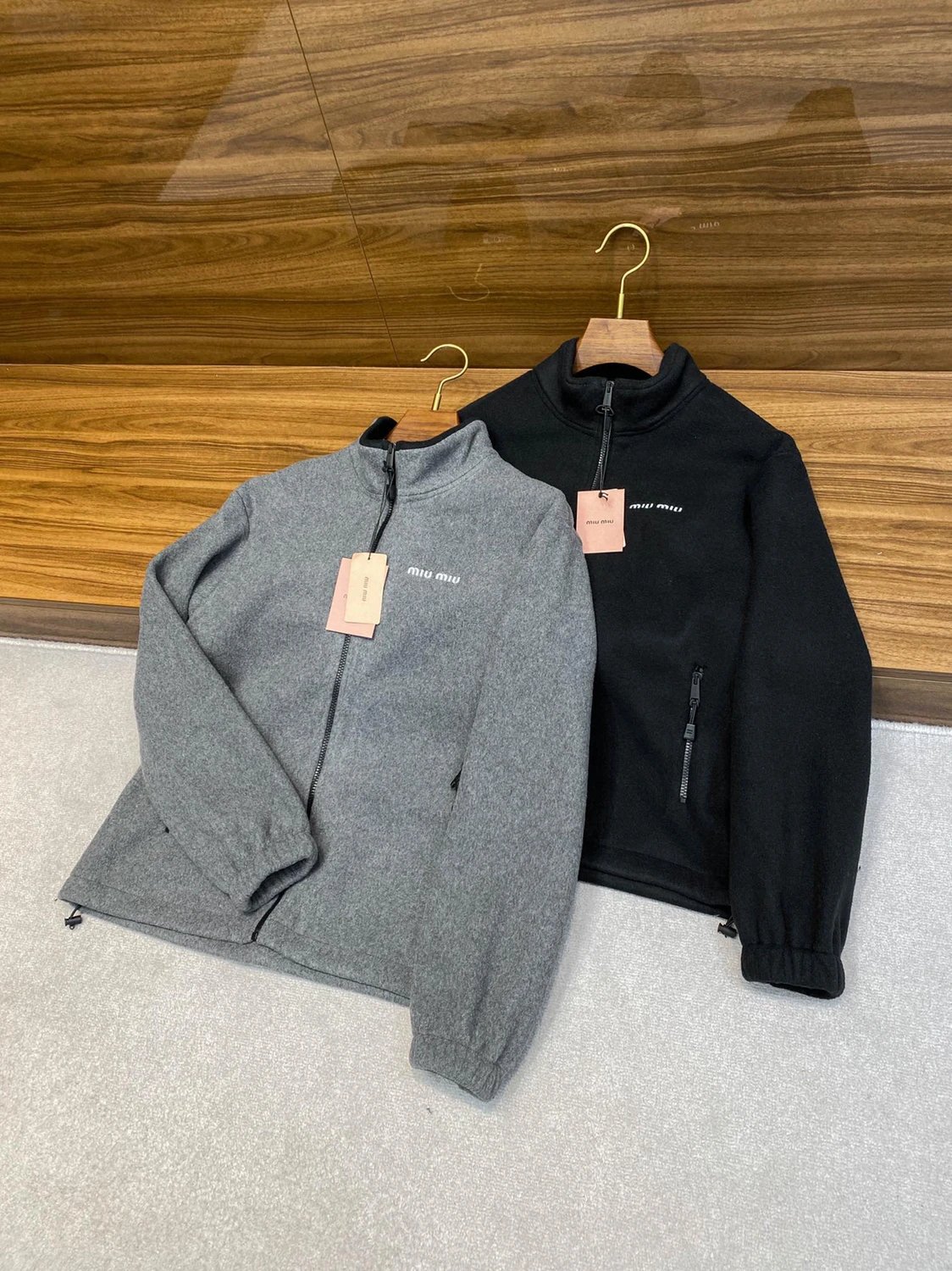 Miu Miu Fleece Zip-Up Jacket Black Outerwear - 25