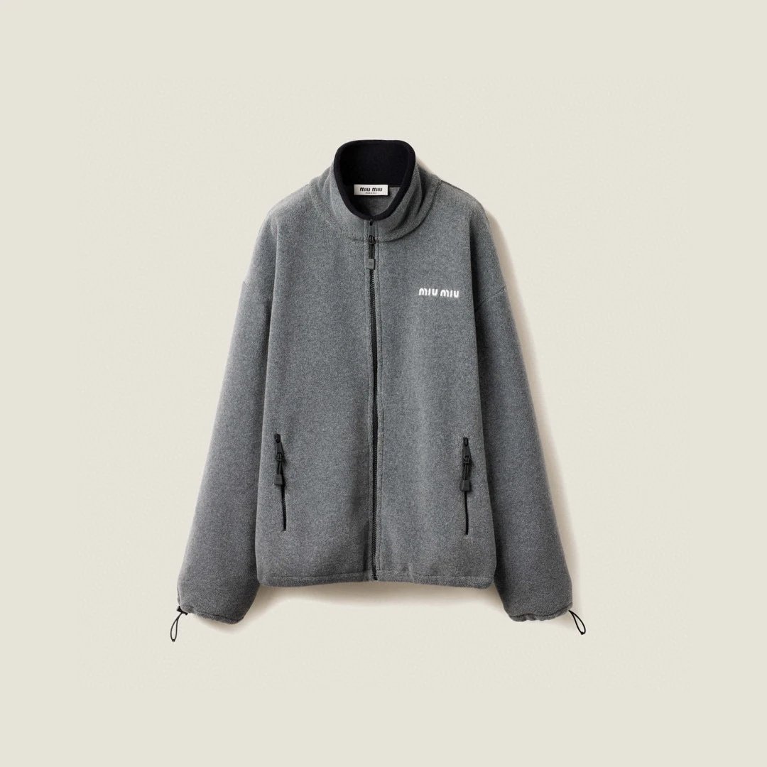 Miu Miu Fleece Zip-Up Jacket Black Outerwear - 13