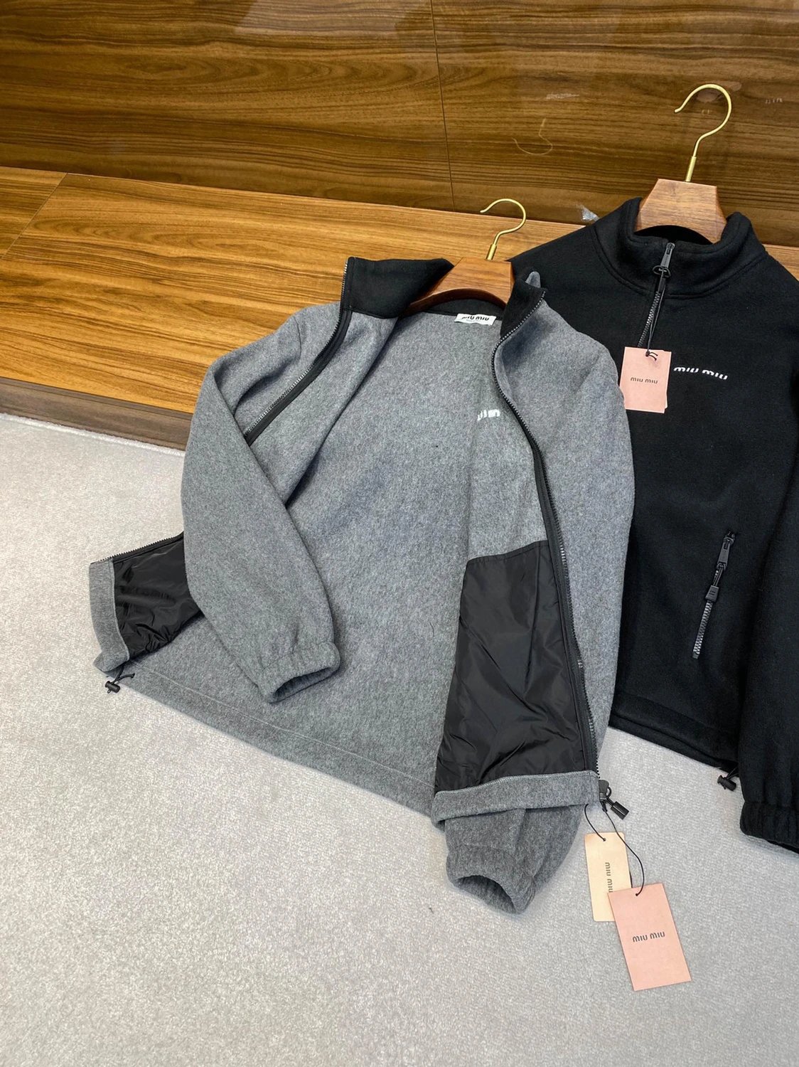Miu Miu Fleece Zip-Up Jacket Black Outerwear - 31