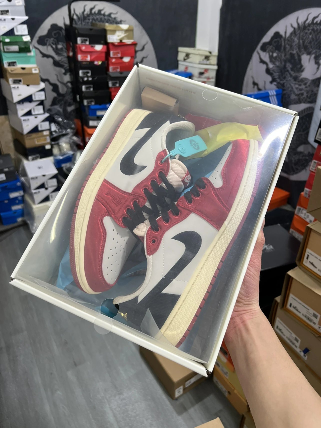 Double-Layer Box Premium Edition Air Jordan 1 Low Casual Sneakers Basketball Shoes - White/Black/Red Silk