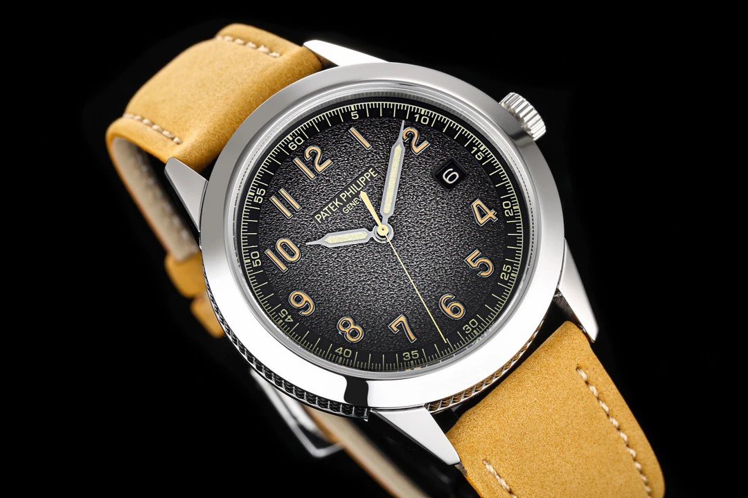 Patek Philippe Calatrava Pilot Travel Time Beige Leather Mechanical Watch Watches - 6