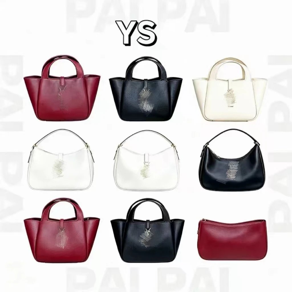 YS Leather Tote and Shoulder Bags in Red, Black, and White