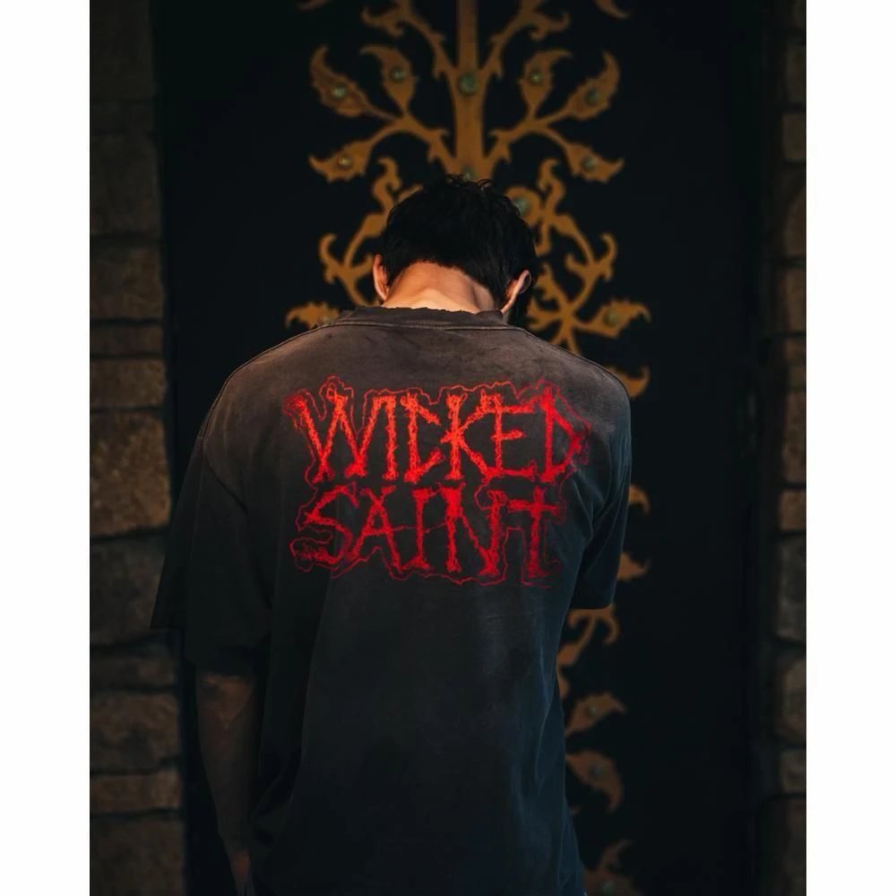 [Ray Core] Saint Michael Skull Devil Angel Print Short Sleeve Unisex Couple's Classic Versatile Casual Fashion Trendy Summer New Hot Streetwear Ins Style