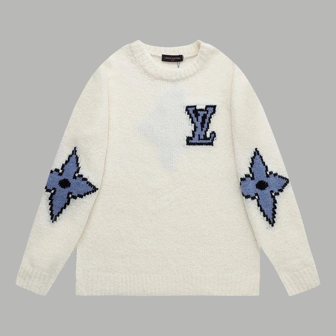Louis Vuitton Knitwear Crewneck logo knit sweater — Letter-knit sweater-gray