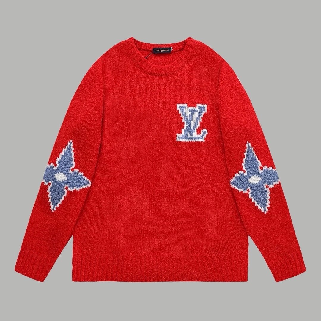 Louis Vuitton Knitwear Crewneck logo knit sweater — Classic logo embroidery – white