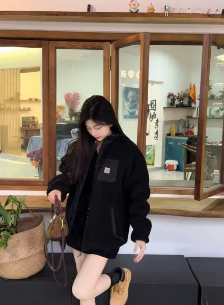 Carhartt WIP Cht 24Fw Small Logo Sherpa Fleece Jacket Black - 31