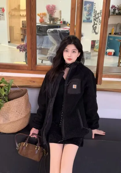 Carhartt WIP Cht 24Fw Small Logo Sherpa Fleece Jacket Black - 32