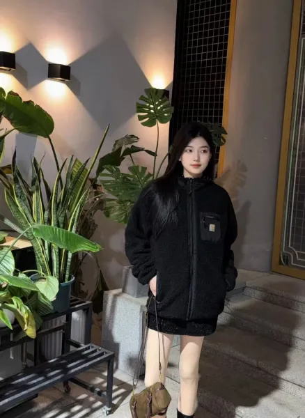 Carhartt WIP Cht 24Fw Small Logo Sherpa Fleece Jacket Black - 35