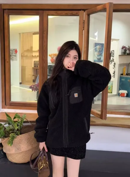 Carhartt WIP Cht 24Fw Small Logo Sherpa Fleece Jacket Black - 30