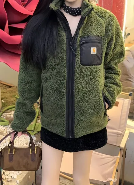 Carhartt WIP Cht 24Fw Small Logo Sherpa Fleece Jacket Black - 27