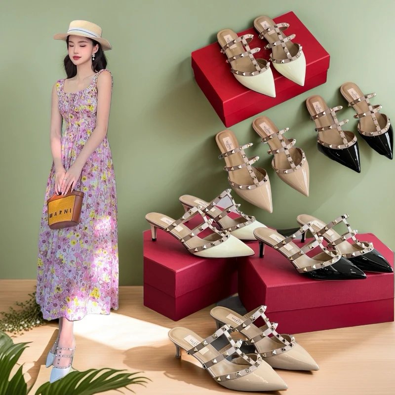 Valentino Women's Studded Pointed Toe Mule Sandals