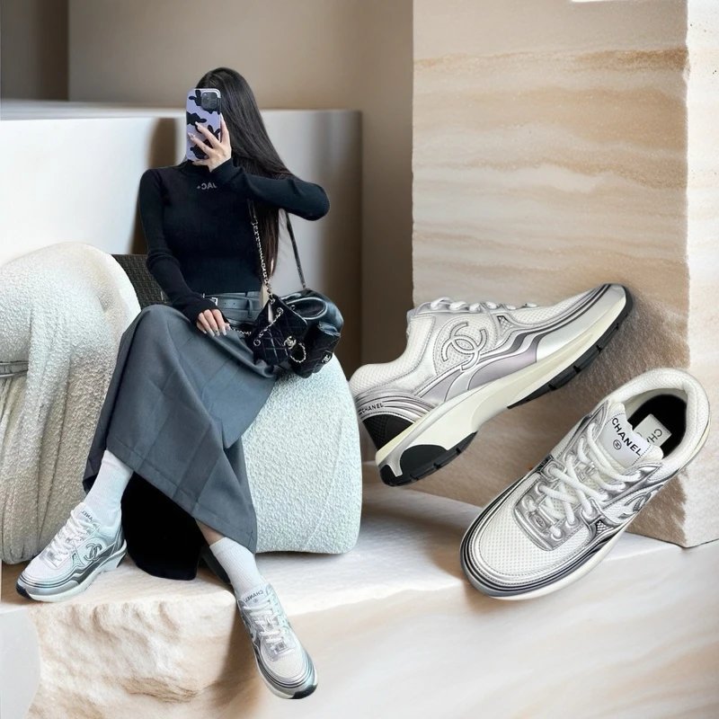 Chanel 2025 Women's Silver Thick Sole Sneakers