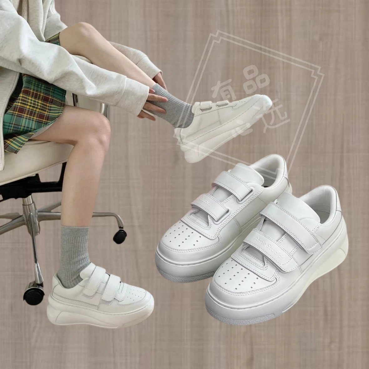 Acne Studios Women's White Platform Velcro Sneakers