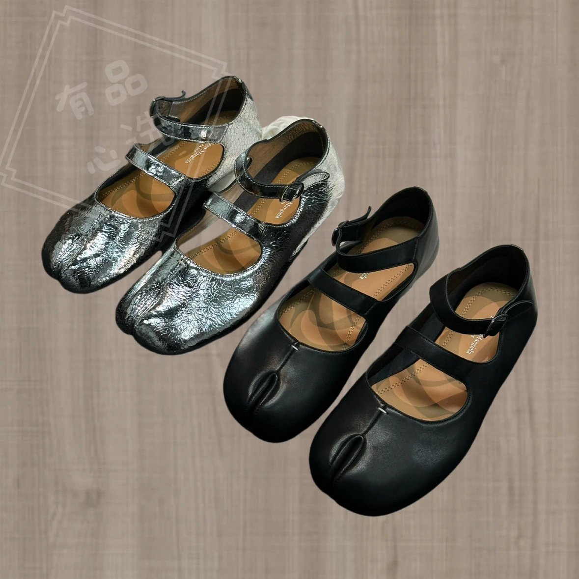 MM6 Women Leather Tabi Mary Jane Ballet Flats