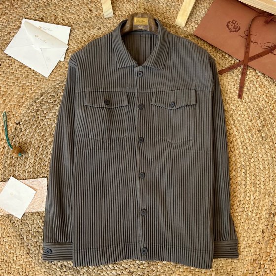 Miyake Uniglo Factory-Direct Order! Men's Vertical Pleated Textured Work Shirt Jacket