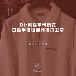 thumbnail for Cola - DIR Style Letter Embroidered White Half Zip Lapel Brushed Fleece Sweatshirt (In stock within 5 days)