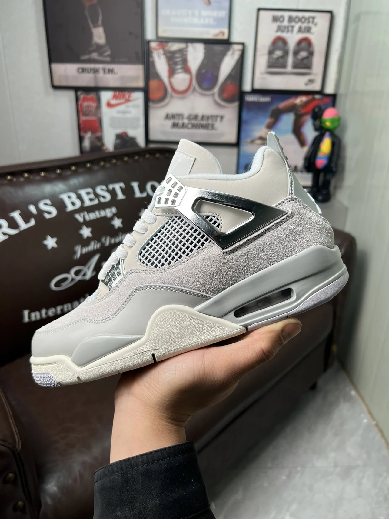 Jordan Air Jord*an 4 Mid-top Retro Basketball Shoes Gray/Electroplated Silver