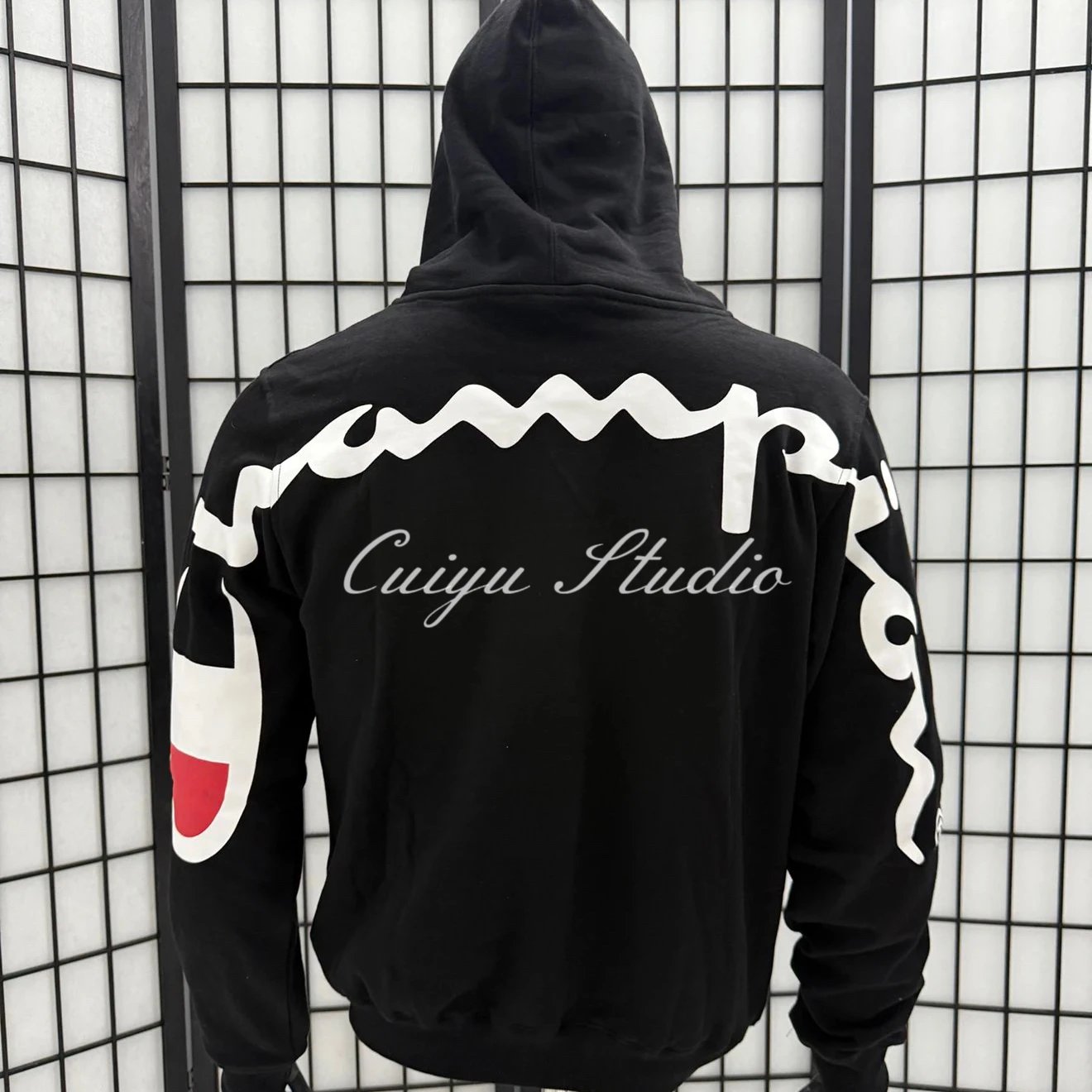 Sup x Champion 18ss back label hoodie / Black