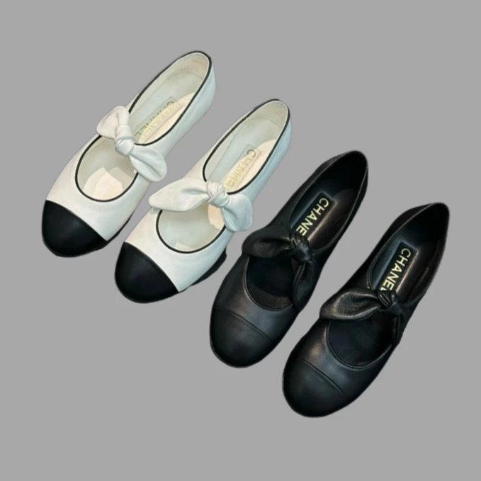 Chanel Women's Leather Bow Mary Jane Ballet Flats