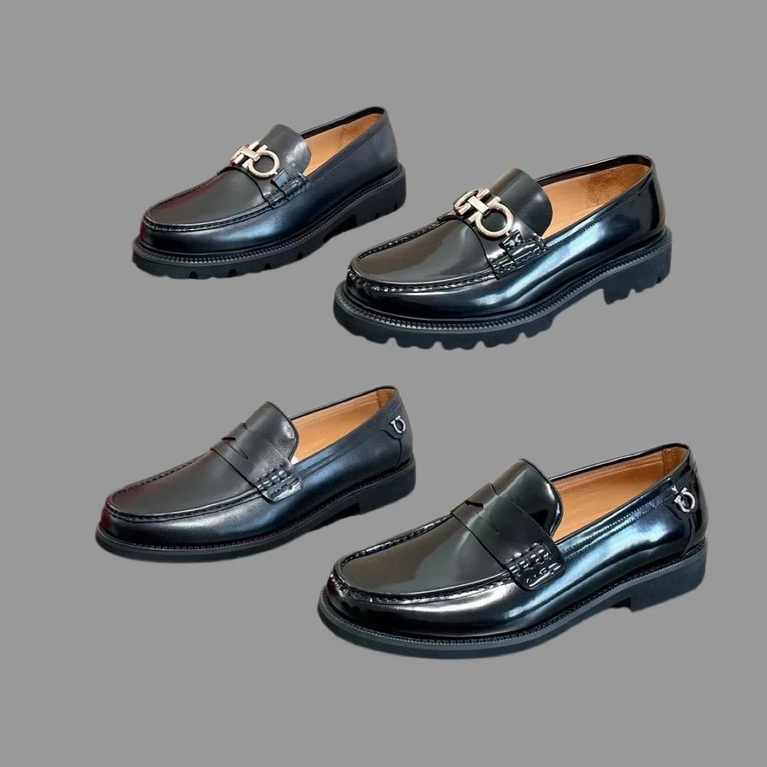 Salvatore Ferragamo 2025 Men's Thick Sole Leather Loafers
