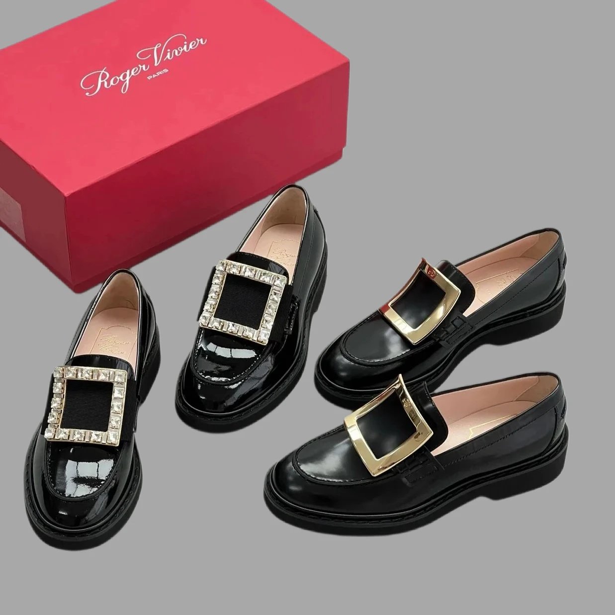 Roger Vivier Women's Patent Leather Square Buckle Loafers