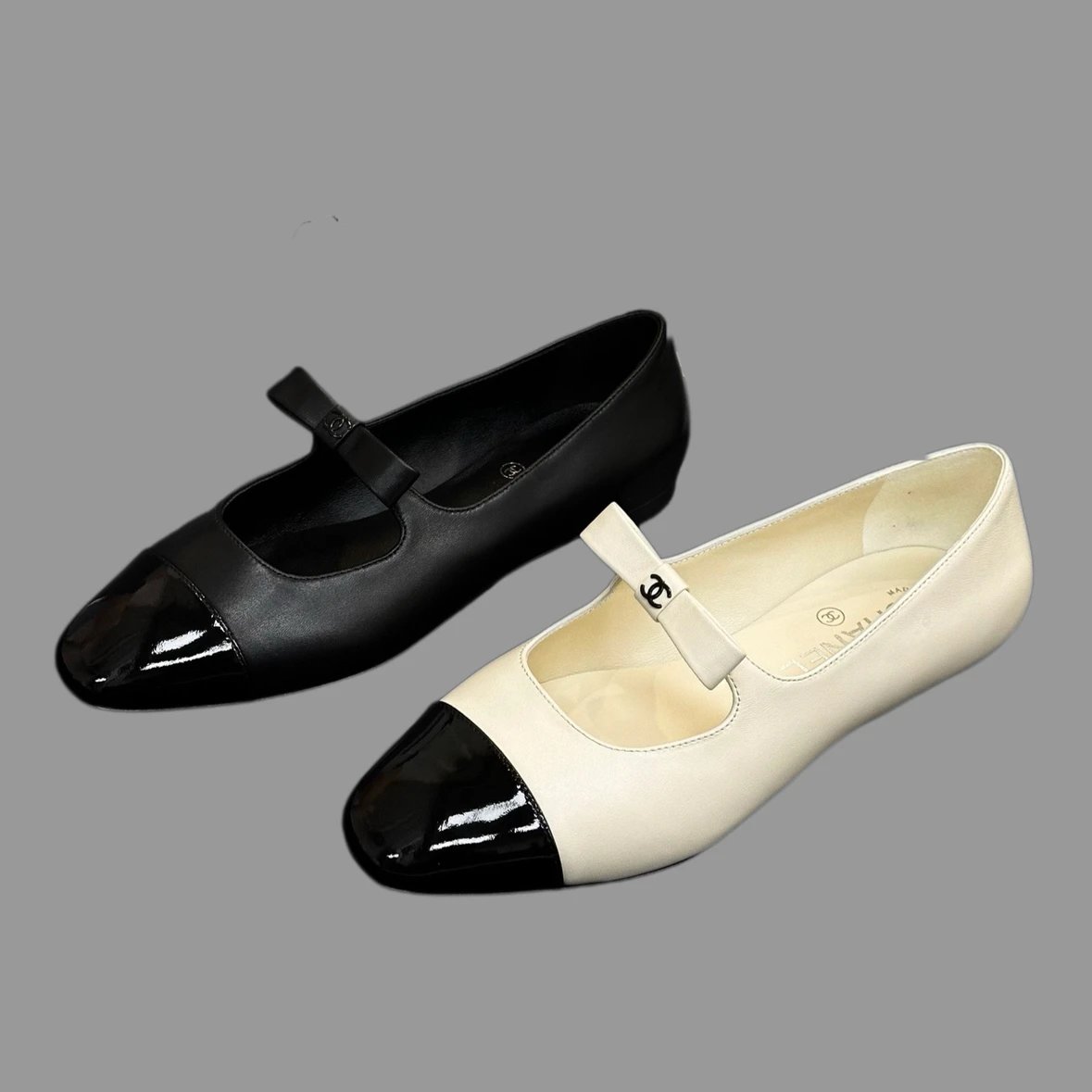 Chanel Bow Detail Leather Mary Jane Flats