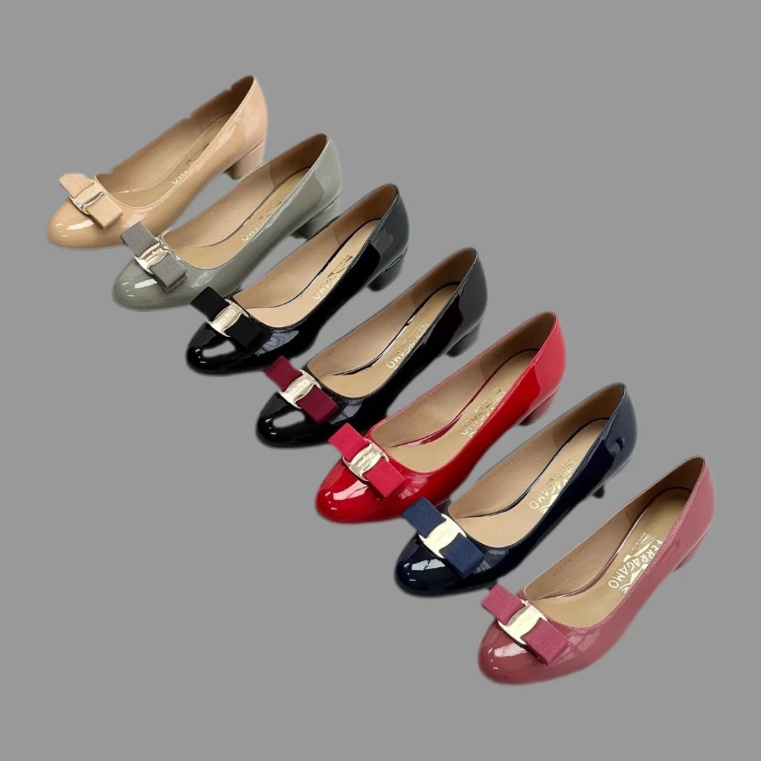 Ferragamo Women's Patent Leather Bow Block Heel Pumps