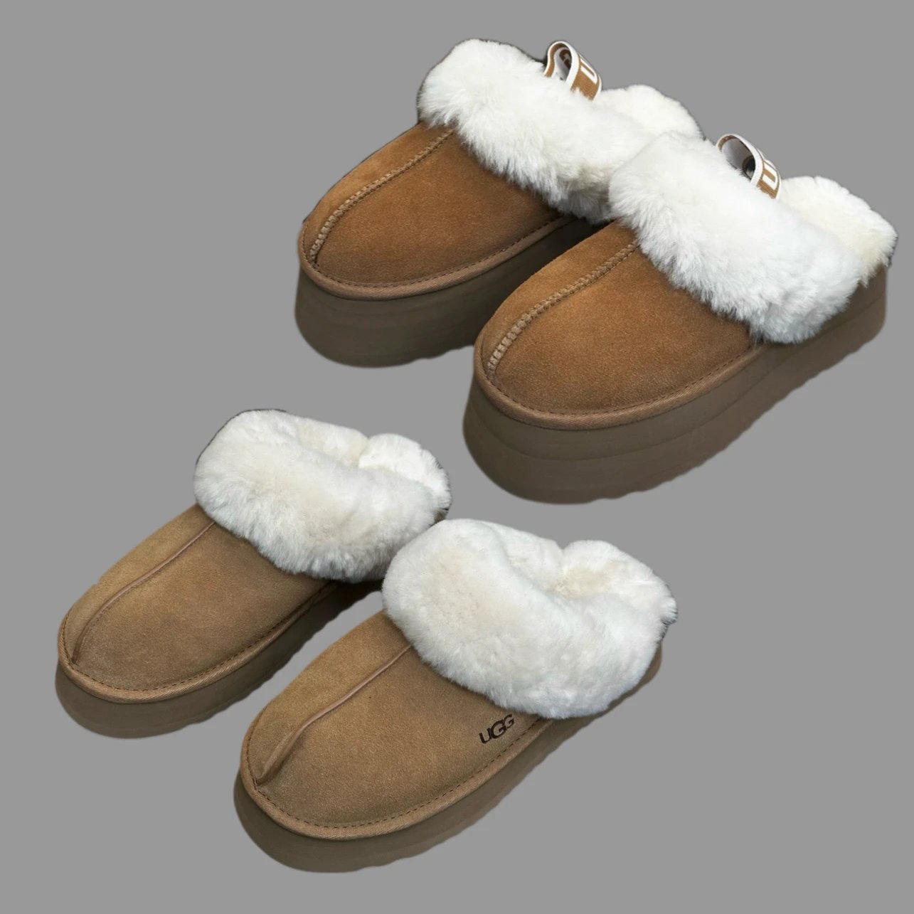 UGG Women's Sheepskin Platform Fur Lined Mule Slippers Winter