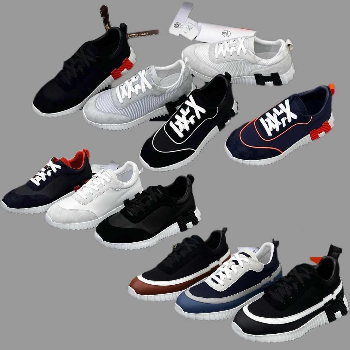 Hermes Couple Breathable Mesh Leather Casual Sneakers 2025