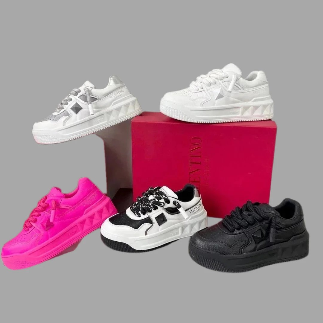 Valentino Leather Platform Studded Sneakers