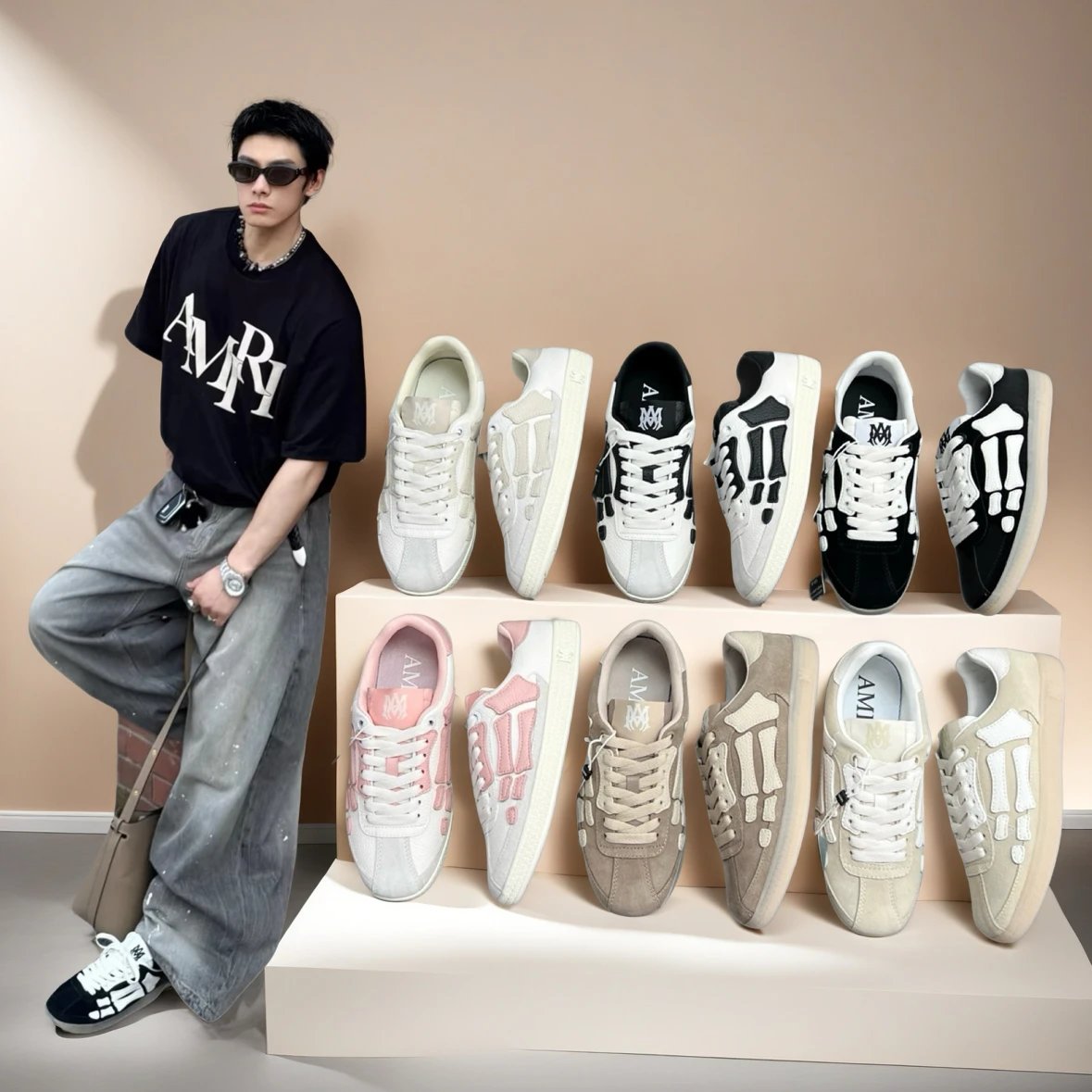 AMIRI Bone Design Leather Casual Sneakers
