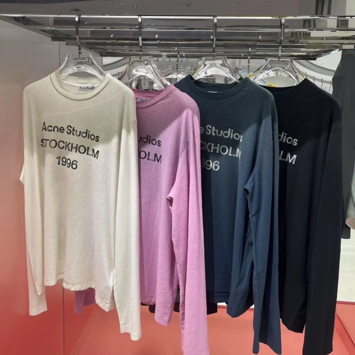 Acne Studios 1996 washed and worn out letter printed long sleeved loose T-shirt