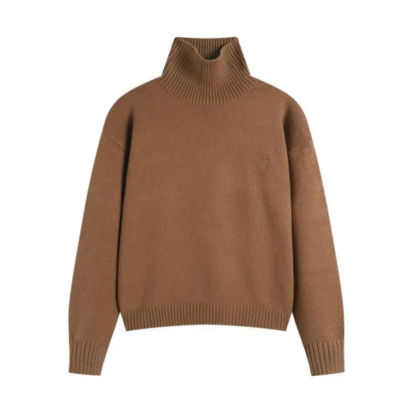 Design High-Neck Ribbed Knit Sweater Forest Green - 7