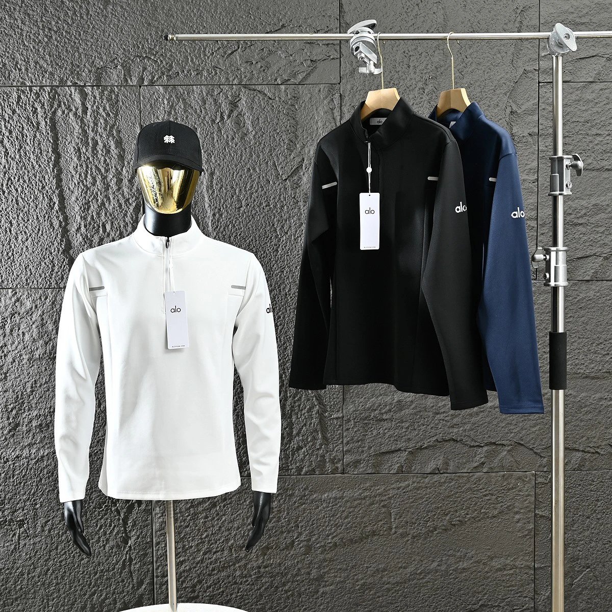 AL* New Semi-Zip Stand Collar Casual Long Sleeve Top