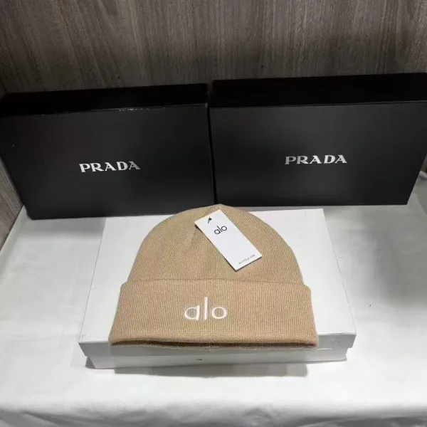 Alo Yoga x Prada Beige Embroidered Beanie Hat - 1